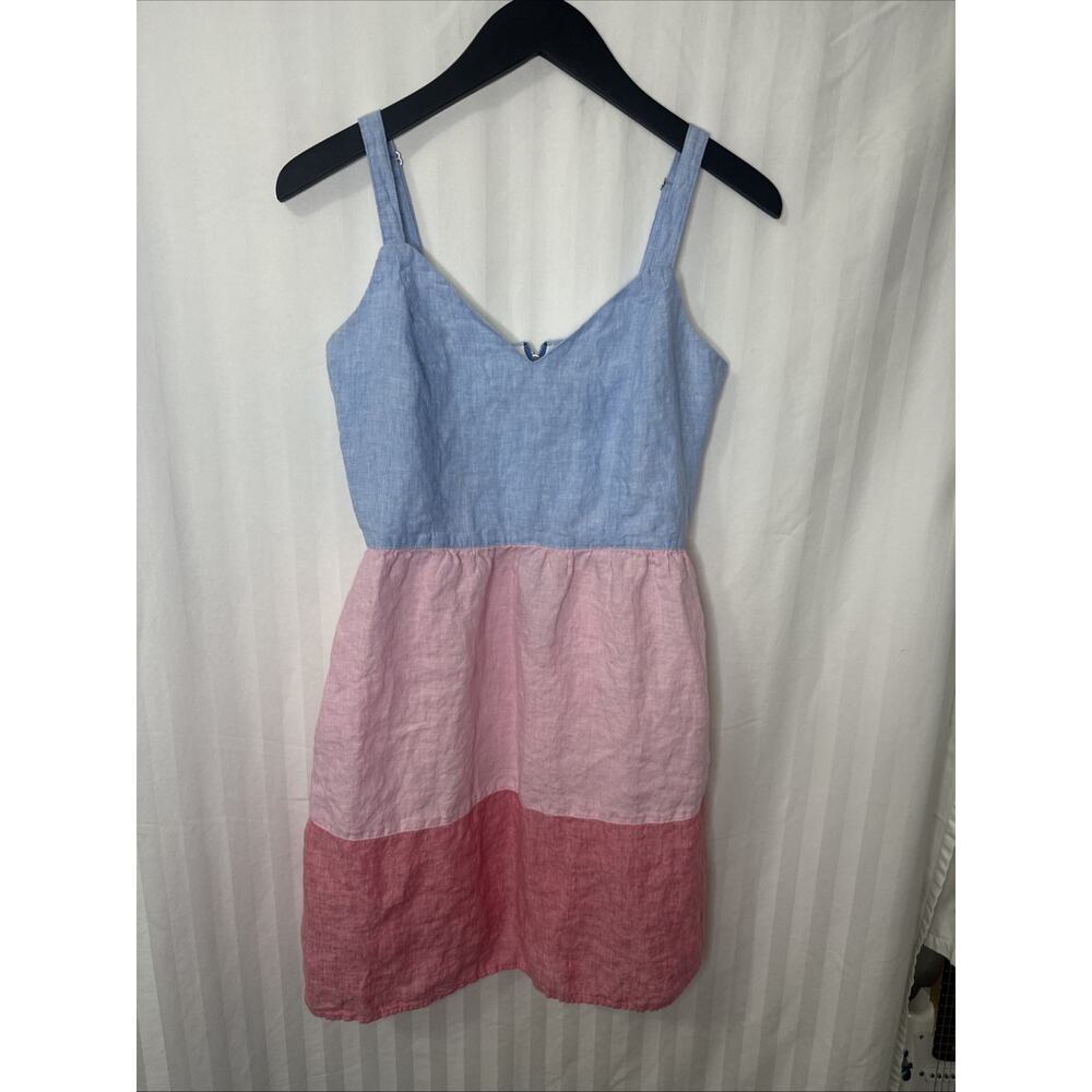 CYNTHIA ROWLEY Dress, 100% Linen, Colorblock , Size 4 Blue Pink Red - Picture 2 of 9